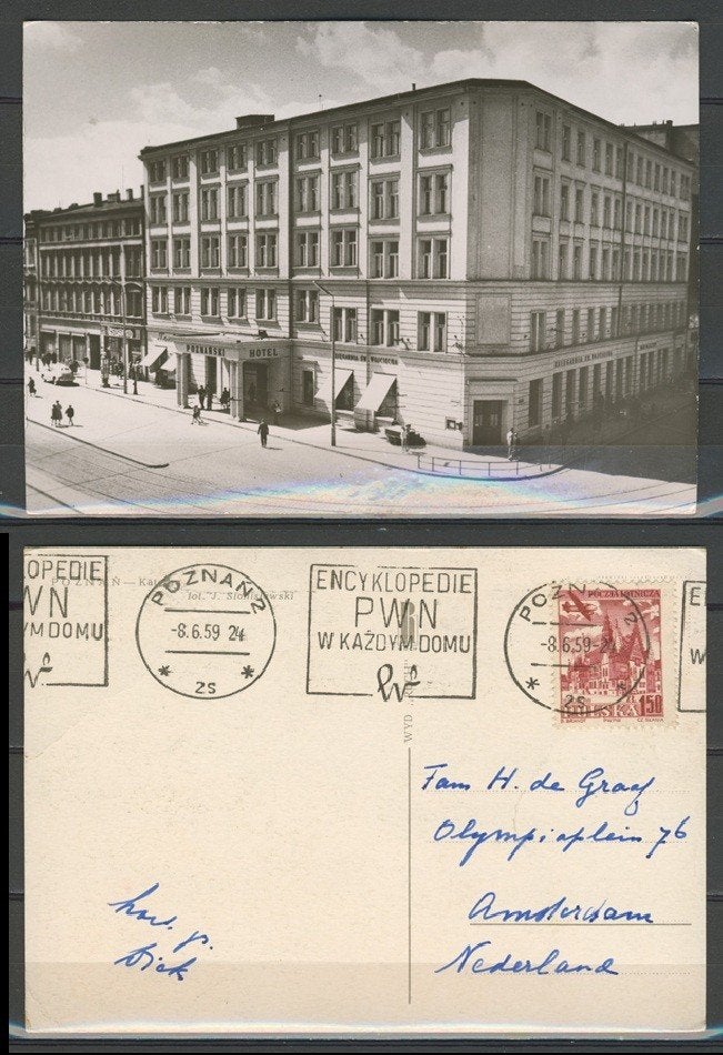 Polen 1959 Hotel Poznański Z/W Foto Ansichtkaart 1002a jdu, Ophalen of Verzenden, 1940 tot 1960, Gelopen, Overig Europa