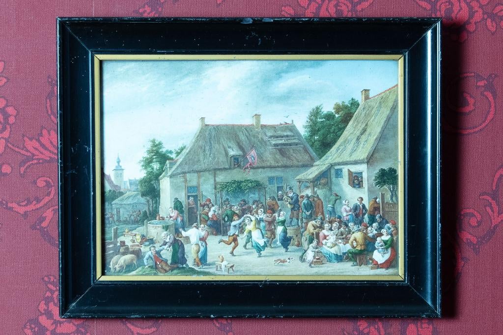 (Nr.3) Afbeelding "dorpsfeest" in mooie oude lijst, Ophalen, Minder dan 50 cm, Gebruikt, Schilderij