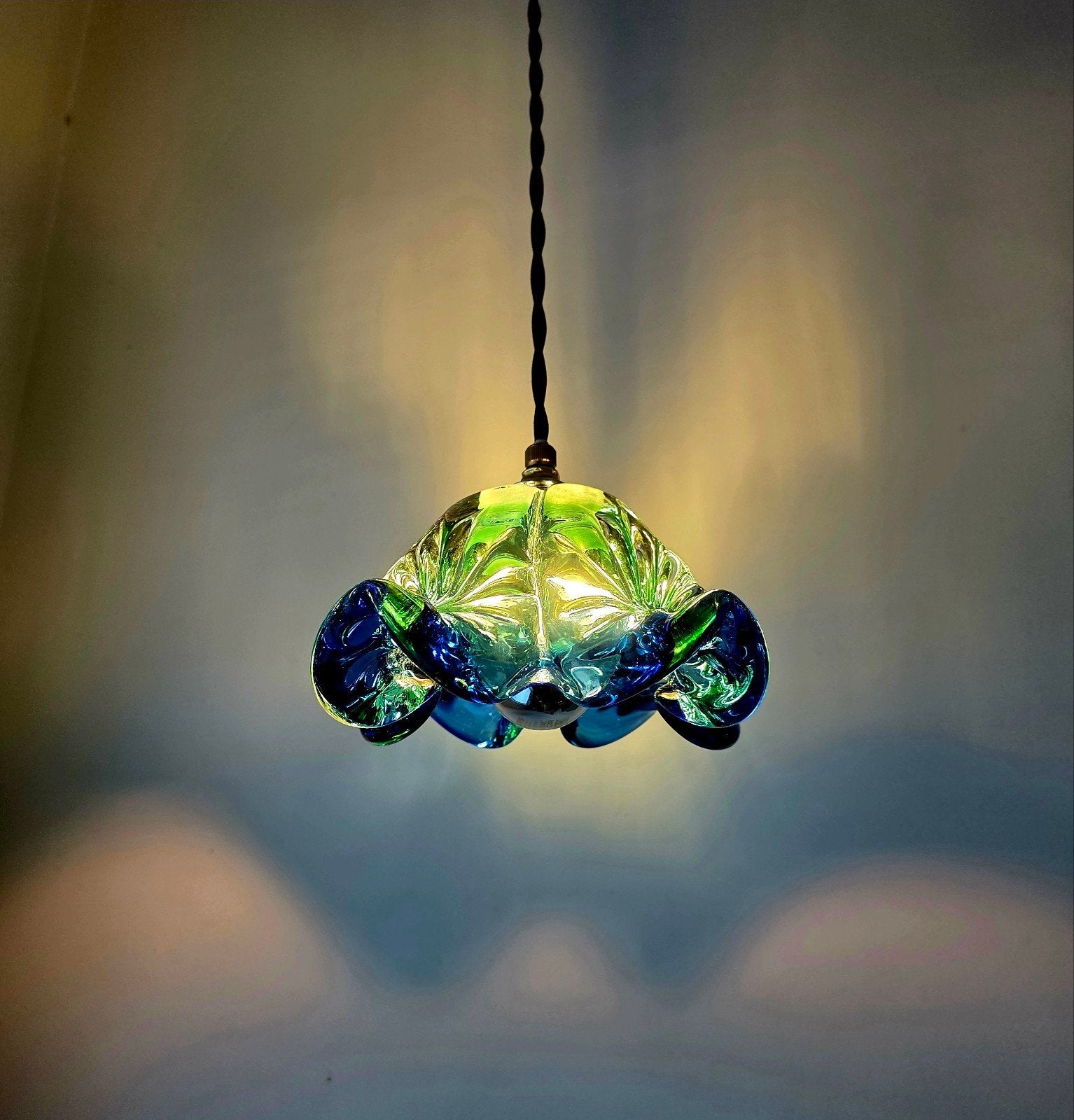 Vintage Boheemse (Chřibská / Sklo Union) glazen hanglamp, Ophalen of Verzenden