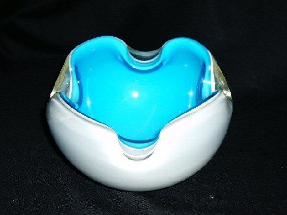 Murano Sommerso Barbini Blue/White Cased Bowl, Ophalen