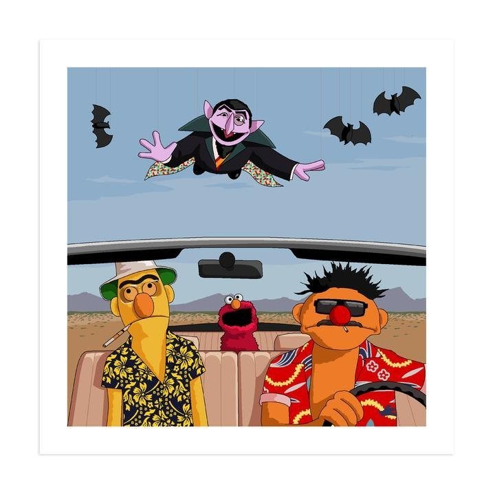 Jim’ll Paint It Print Bat Country Sesame Street 50x50, 50 – 75, Ophalen of Verzenden, 50 tot 75 cm, Print