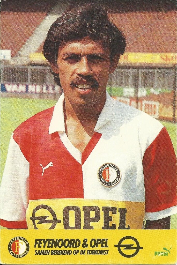 1984-1985 fotokaart Opel Simon Tahamata Feyenoord, Verzamelen, Verzenden, Zo goed als nieuw, Feyenoord, Spelerskaart