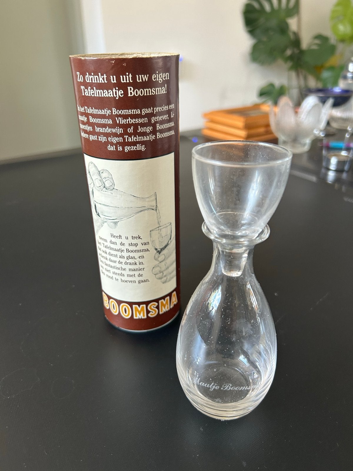 Vintage Boomsma jenever maatje met koker, Ophalen of Verzenden