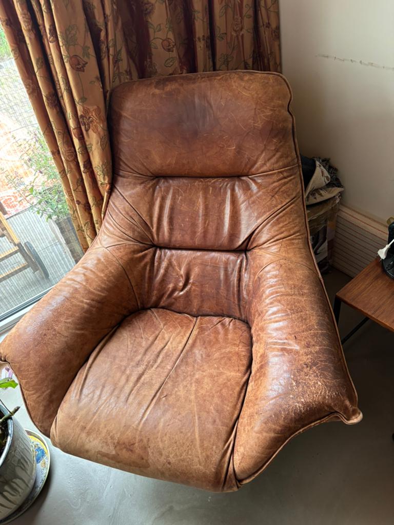 De Sede vintage draai fauteuil cognac, Huis en Inrichting, Fauteuils, Ophalen, Vintage, Zo goed als nieuw, 50 tot 75 cm