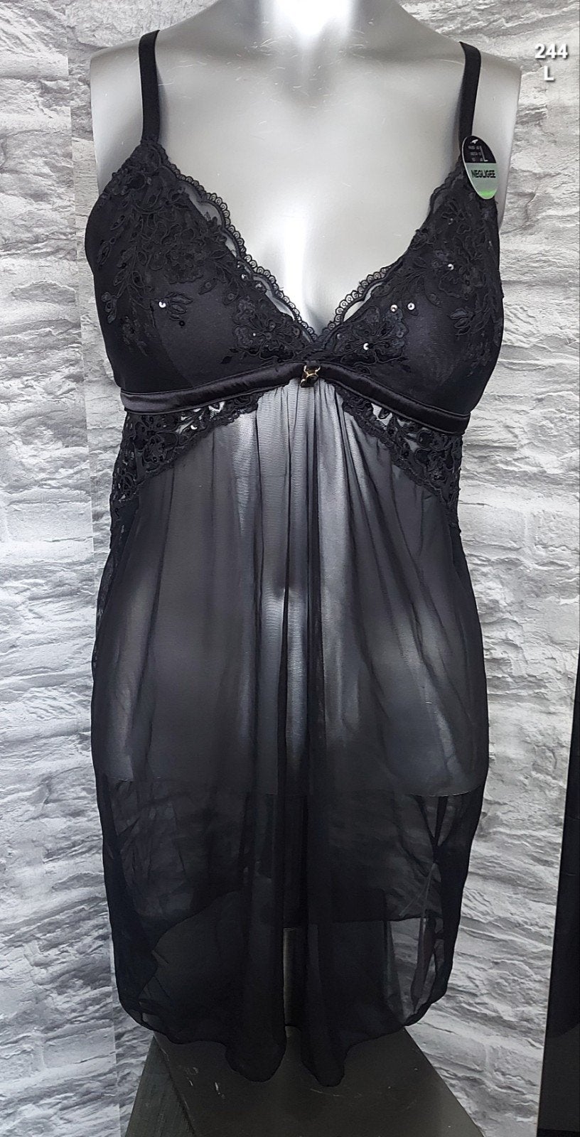 Zwart kanten lingerie jurkje met pailletten, Onbekend, Ophalen of Verzenden, Zwart, Nachtkleding