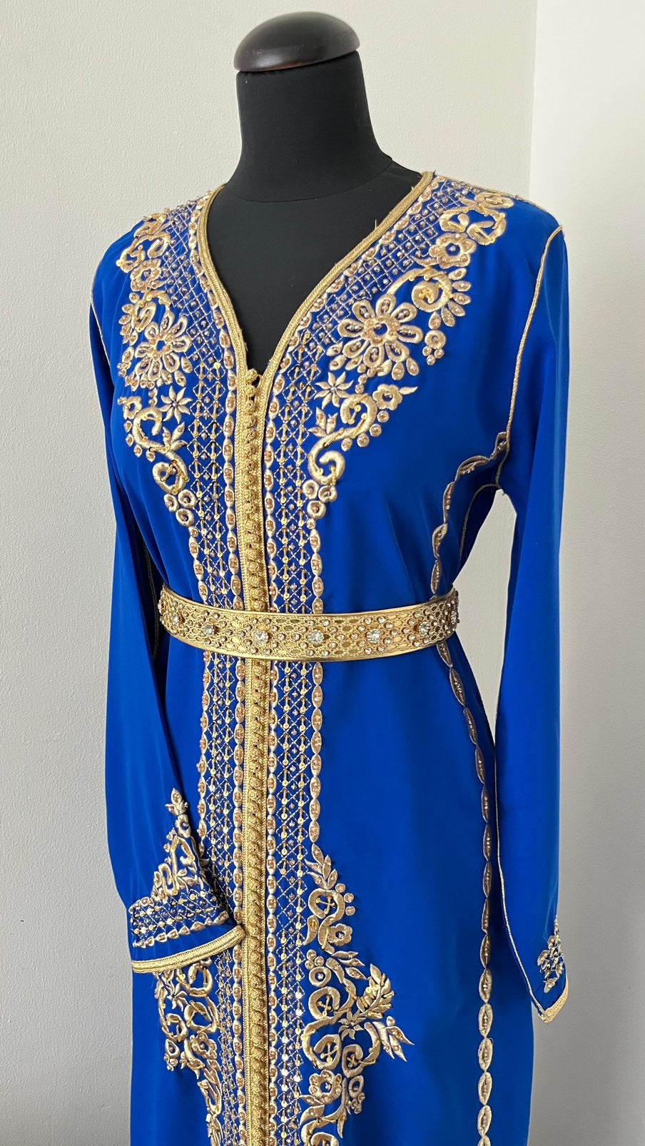 Caftan Marokkaanse jurk, Maat 38/40 (M), Overige typen, Blauw, Nieuw