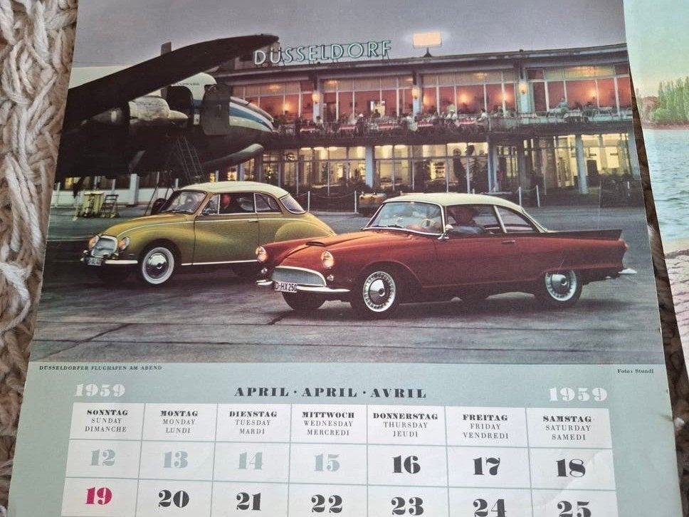 1959 kalender Auto Union (DKW, NSU, later Audi), Ophalen of Verzenden, Maandkalender, Gebruikt