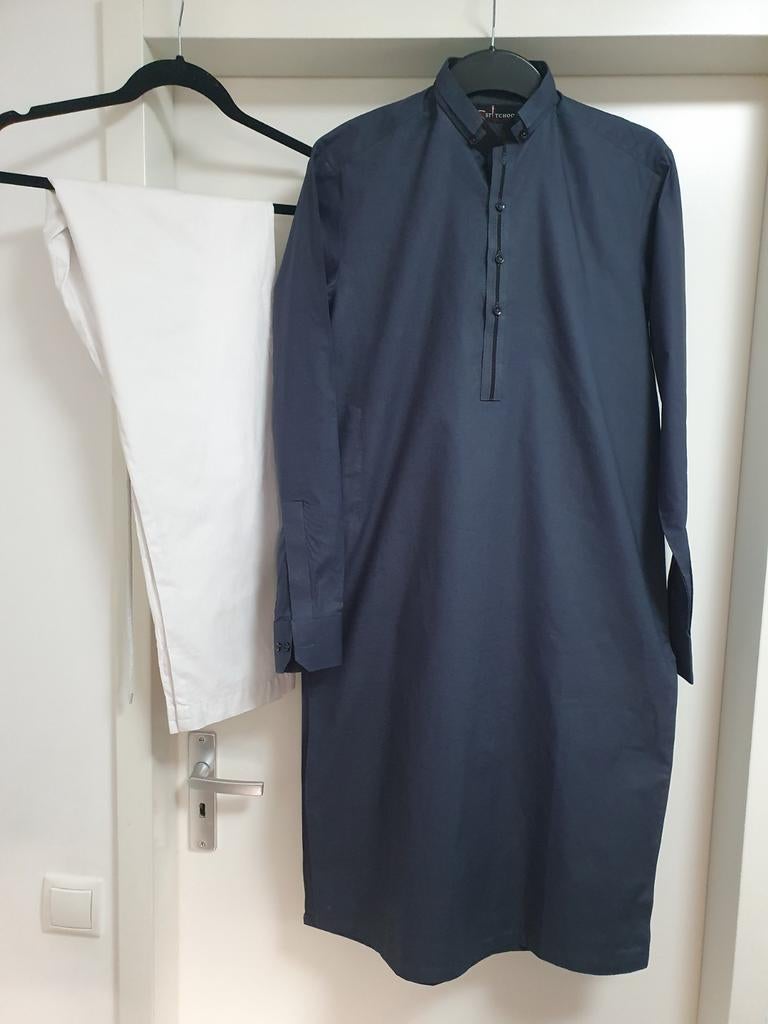 Blauw-wit Indiase/Afghaanse Kamiz Kurta Broek Maat S, Ophalen of Verzenden, Zo goed als nieuw
