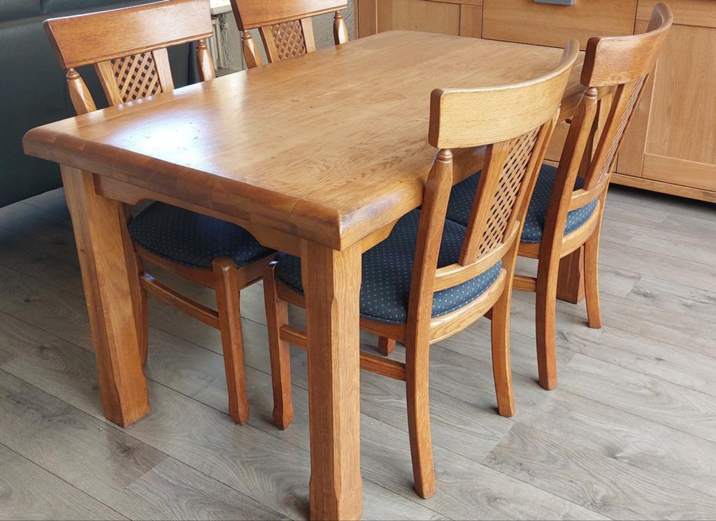 Eiken eethoek met 4 stoelen, Ophalen, Gebruikt, 4 tot 6 stoelen