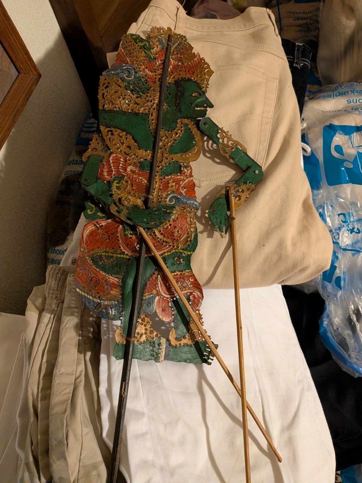 Antieke Wayang Kulit pop - Indonesische schaduwpop, Hout, Ophalen of Verzenden, Geschilderd, Indonesië