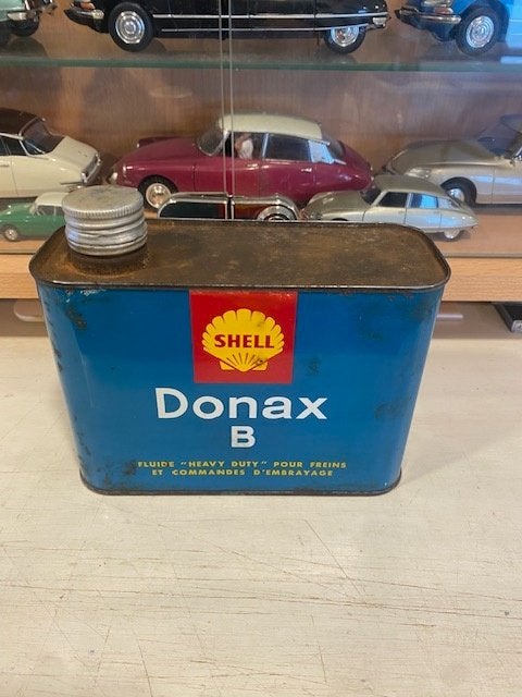Oude Vintage Shell Donax B blauw olie blik 1 liter, Ophalen of Verzenden, Gebruikt, Gebruiksvoorwerp