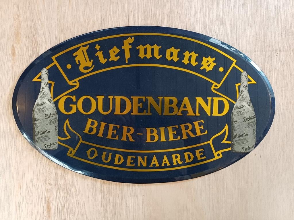 Liefmans Goudenband Vintage Reclamebord Glacoide 1987, Verzamelen, Biermerken, Ophalen, Gebruikt, Reclamebord, Plaat of Schild