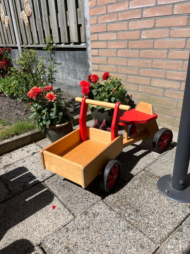 Houten loopauto met aanhanger, Ophalen, Gebruikt, Loopvoertuig