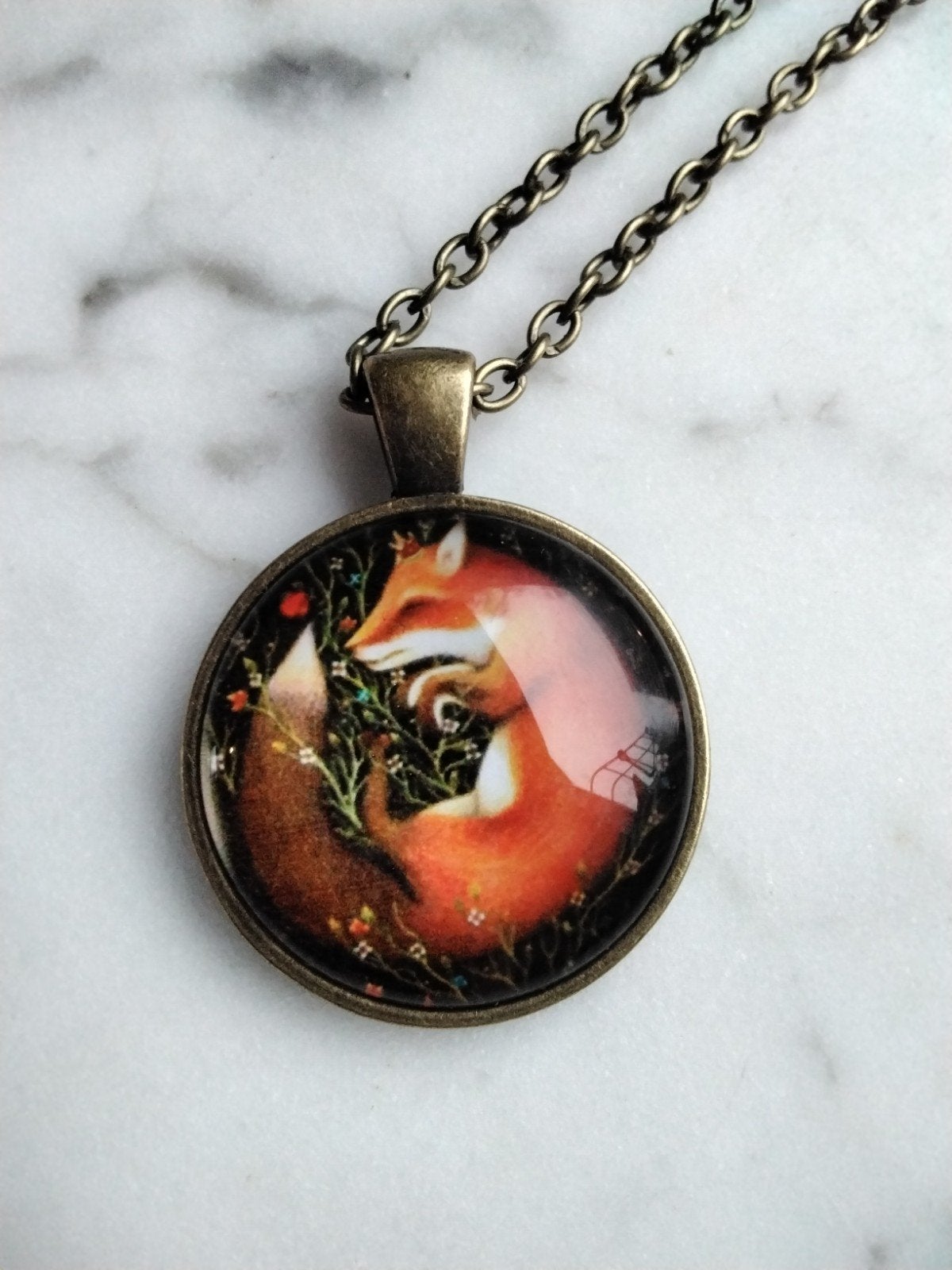 slapend vosje vos bosdieren natuur ketting met hanger, Bruin, Verzenden, Nieuw, Overige materialen