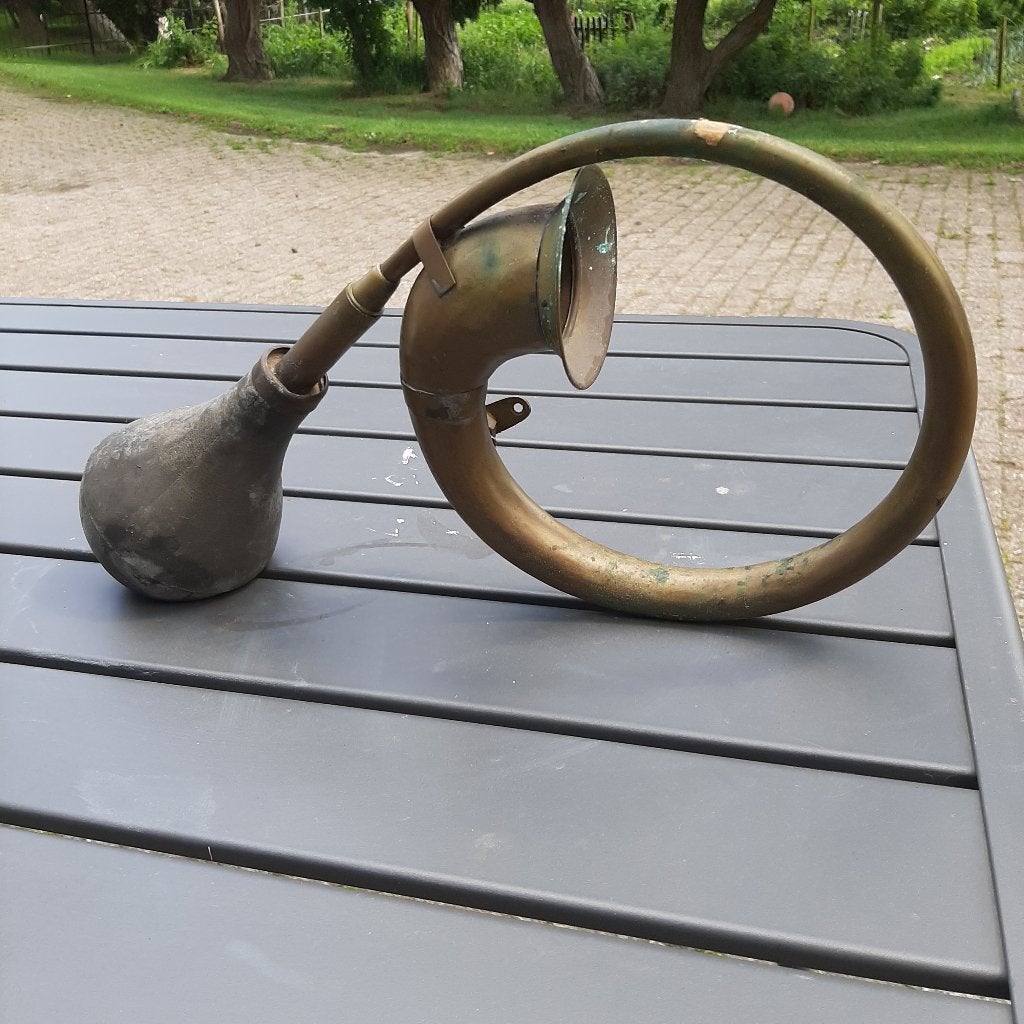 Antieke messing auto claxon met knijpbalg, Antiek en Kunst, Ophalen