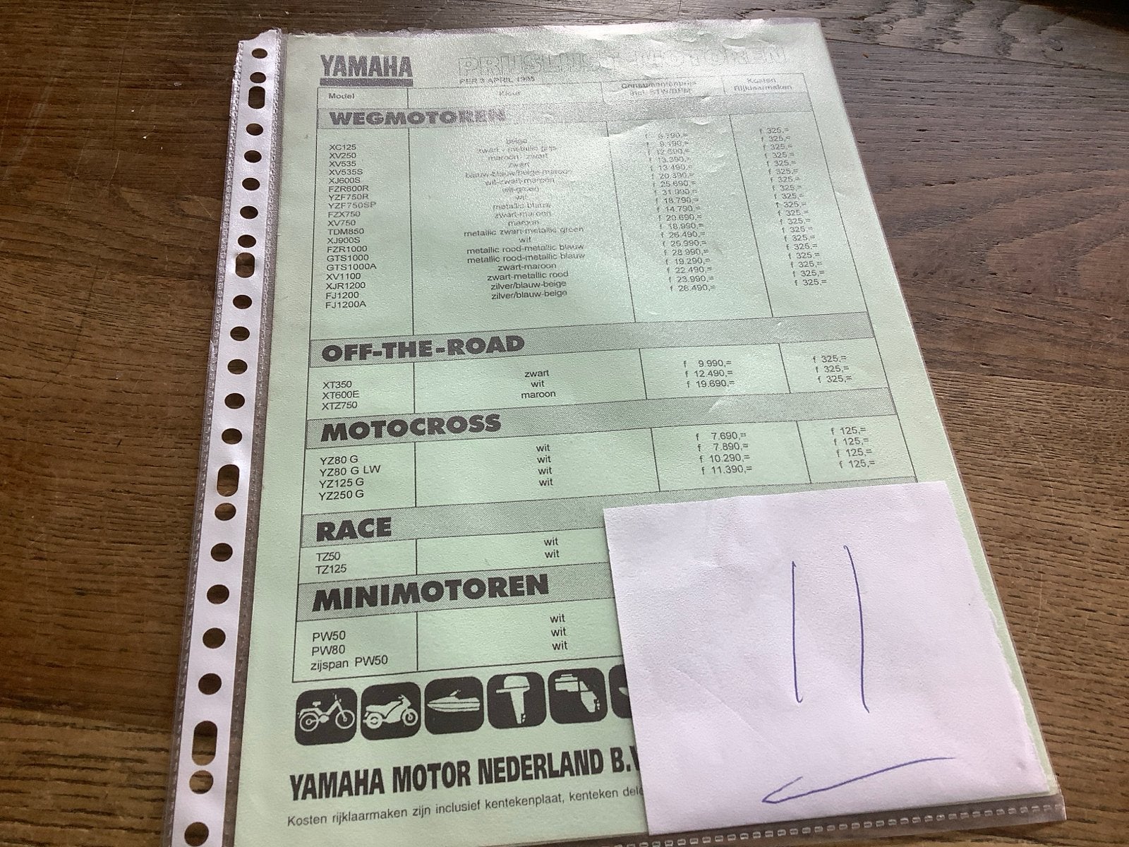 Yamaha Motoren Prijslijst 1995- Weg, Off-Road, Cross, Race., Verzenden, Yamaha