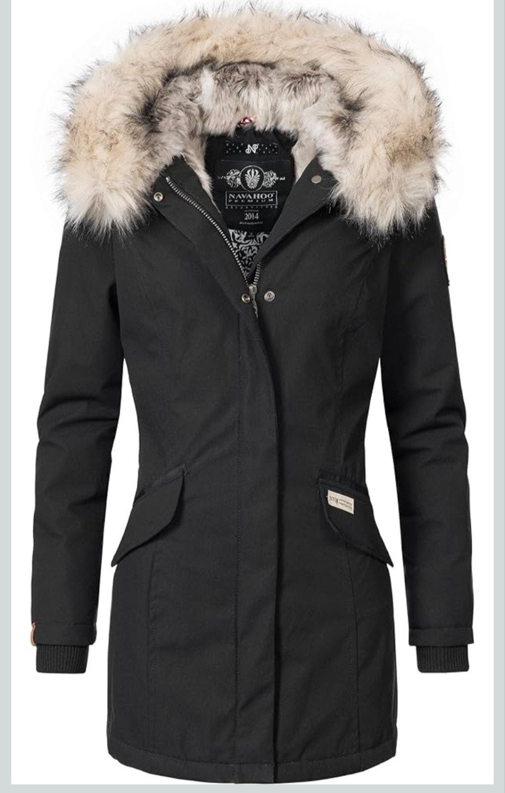 Navahoo winterjas met afneembare bontkraag, Maat 38/40 (M), Navahoo, Zwart, Ophalen of Verzenden