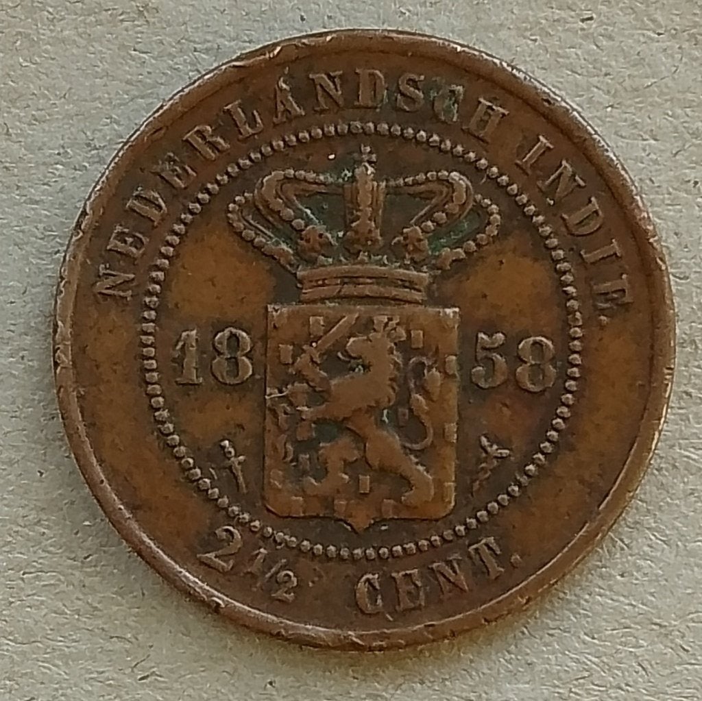 Nederlands Indië, 2 ½ cent 1858, Postzegels en Munten, Munten | Azië, Ophalen of Verzenden, Zuidoost-Azië, Losse munt