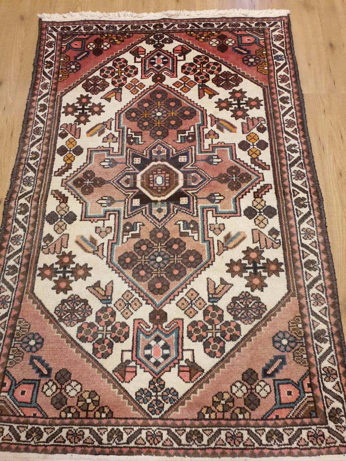 Vintage handgeknoopt perzisch tapijt hamadan 158x101, Tweedehands, 100 tot 150 cm, Perzisch, 150 tot 200 cm
