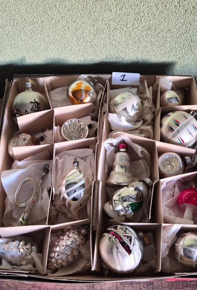 3 sets vintage antieke kerstballen ornamenten, Diversen, Kerst, Ophalen of Verzenden, Gebruikt