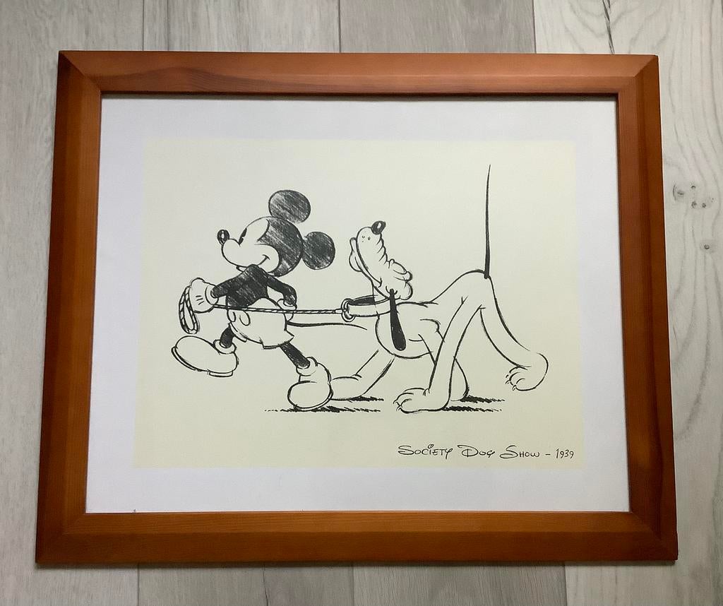Mickey Mouse met Pluto afbeelding, Ophalen, Mickey Mouse, Zo goed als nieuw, Plaatje of Poster