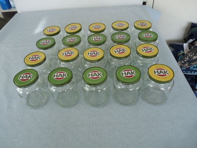 20  Hak lege glazen potten jam inmaak, Pot, Bus of Blik, Met deksel, Ophalen of Verzenden, Glas