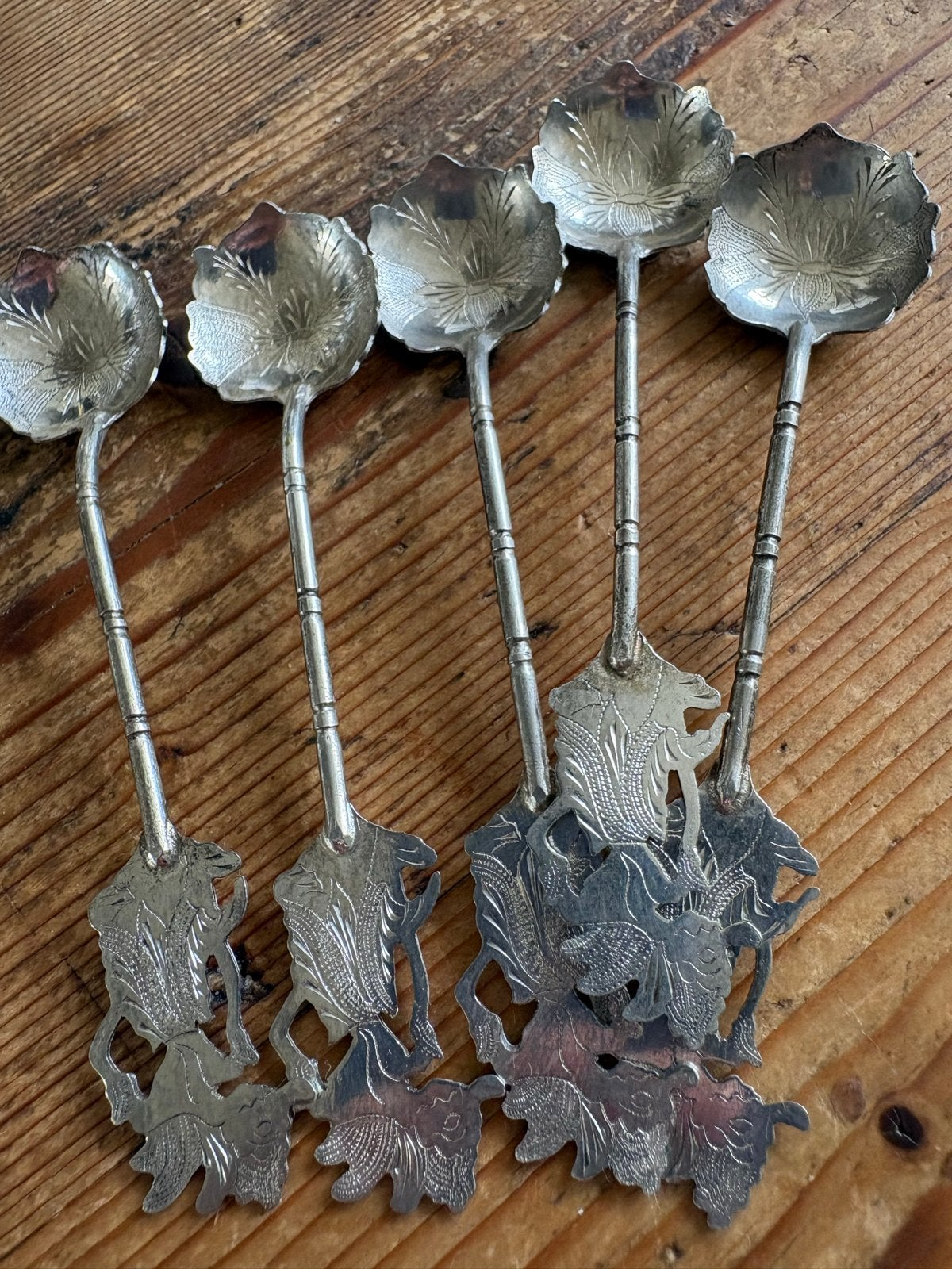 Set van 5 antieke zilverkleurige lepeltjes, 10 cm, Ophalen of Verzenden