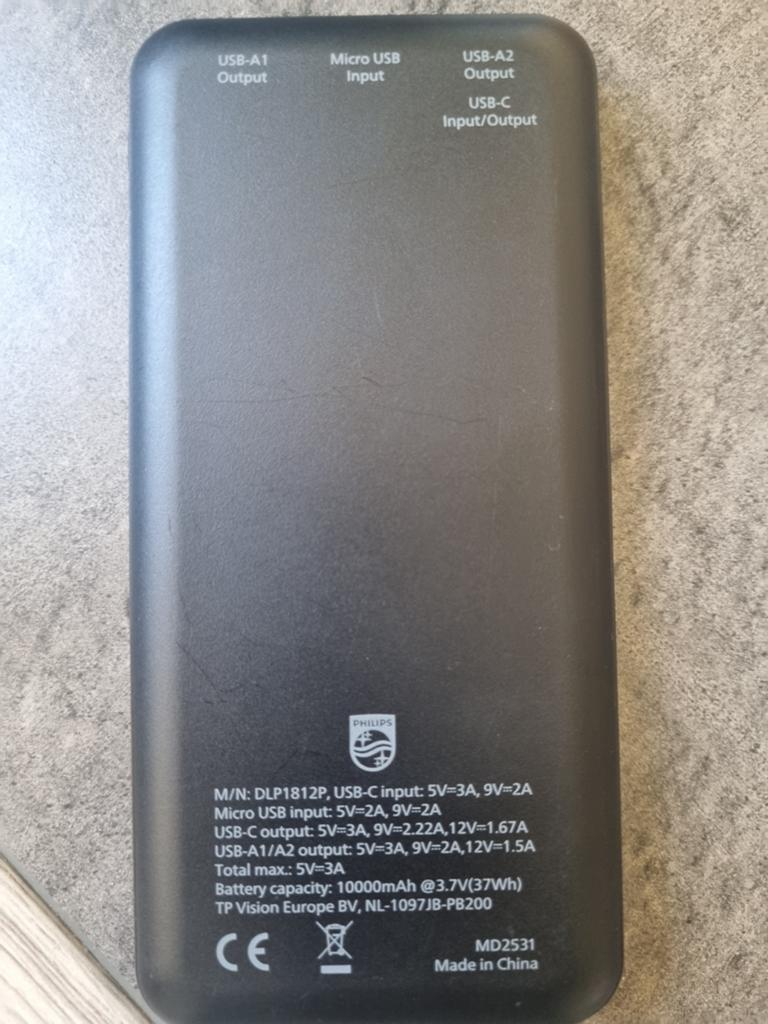 Philips Powerbank 10000mAh met USB-C en USB-A uitgangen, Ophalen, Zo goed als nieuw, Philips