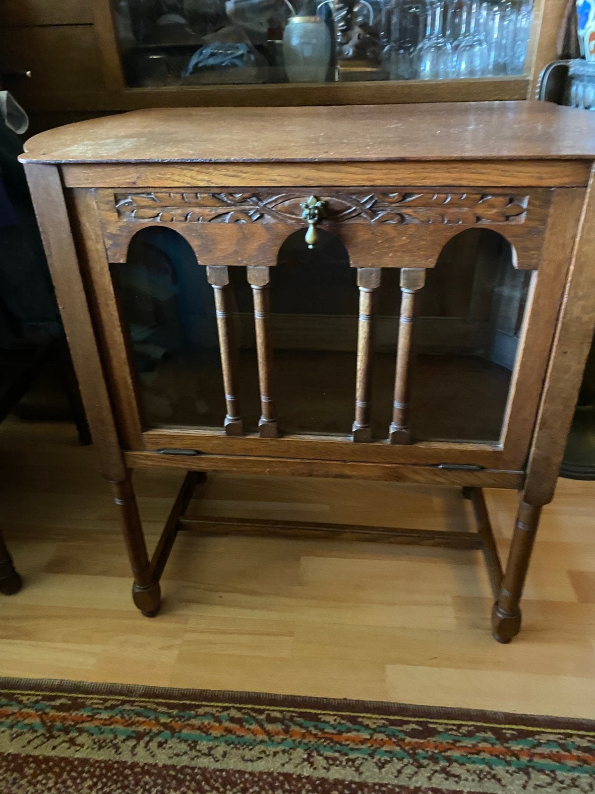brocante artdeco theekastje theemeubel, Huis en Inrichting, Kasten | Vitrinekasten, Ophalen, Glas, Gebruikt, Met klep(pen)