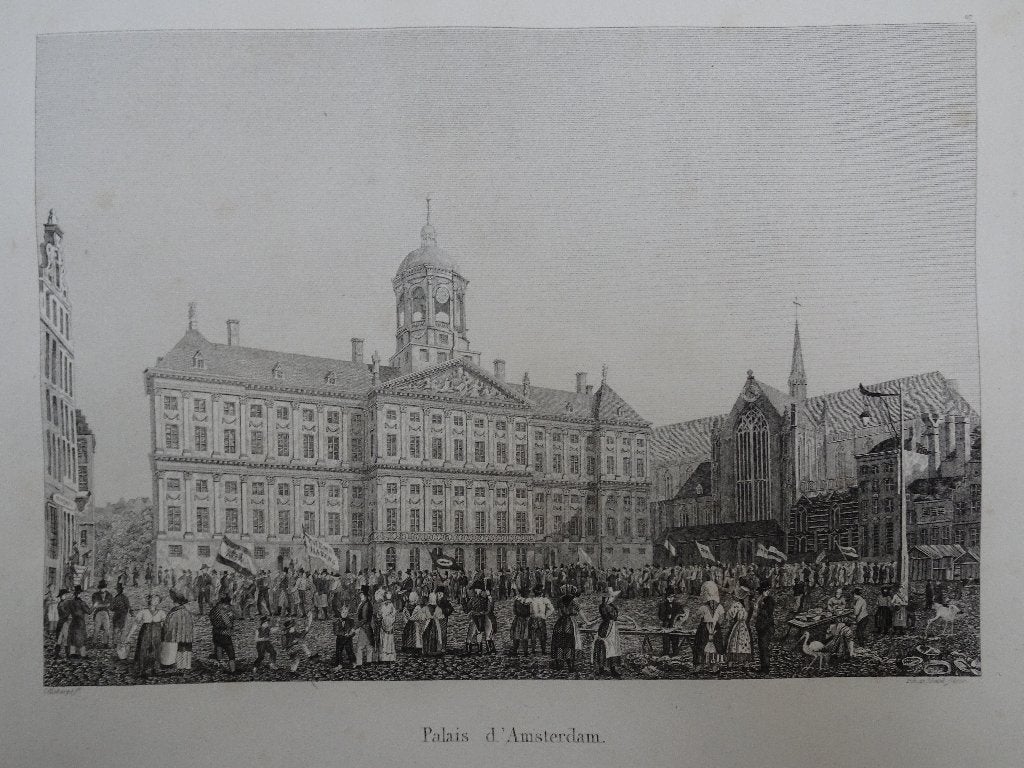 itho feest aanbieden nieuwe haring Paleis Amsterdam, 1825, Antiek en Kunst, Kunst | Litho's en Zeefdrukken, Origineel, Verzenden