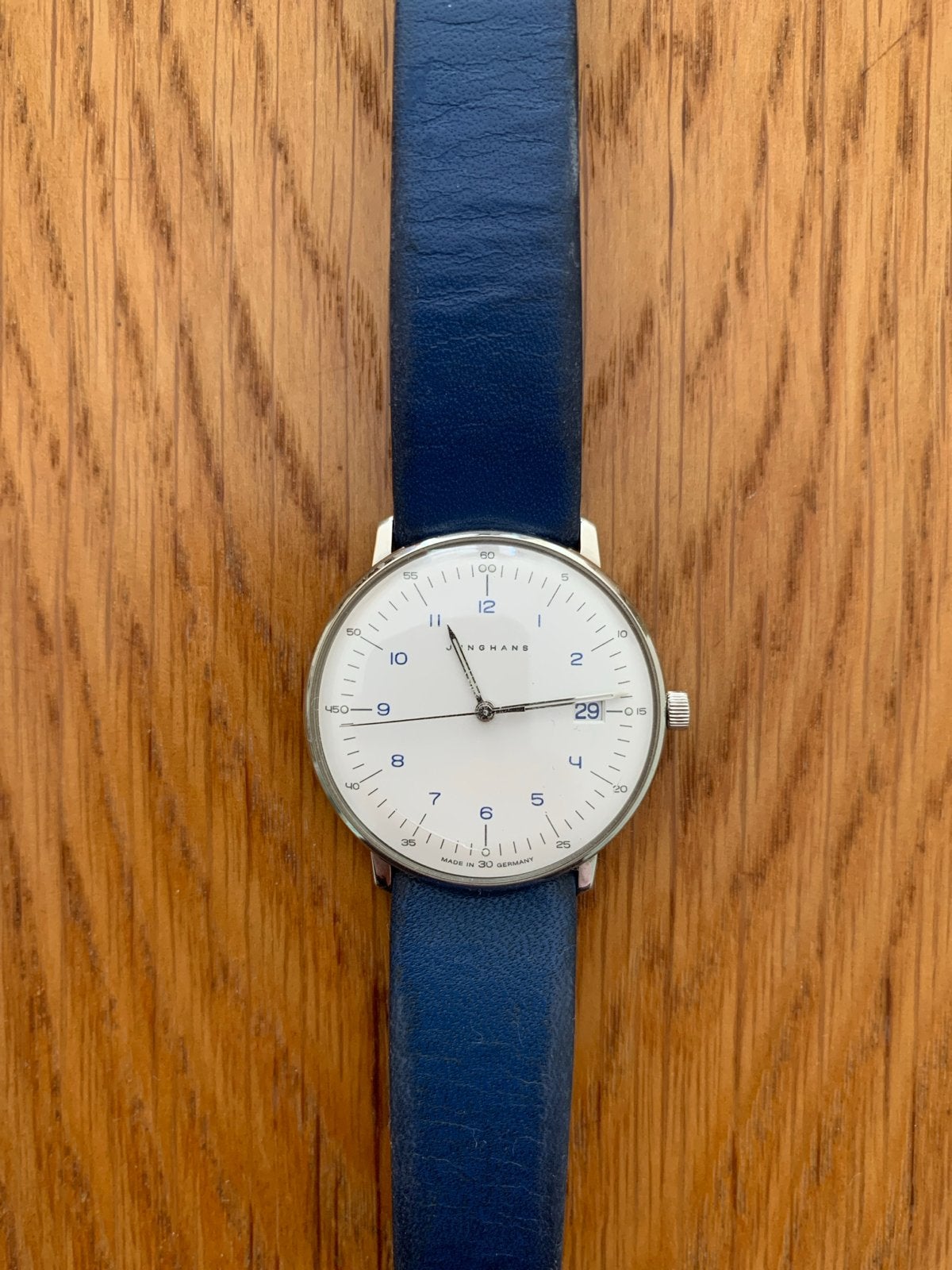 Junghans Max Bill Horloge - Blauw Leer, Staal, Overige merken, Staal, Verzenden, Polshorloge