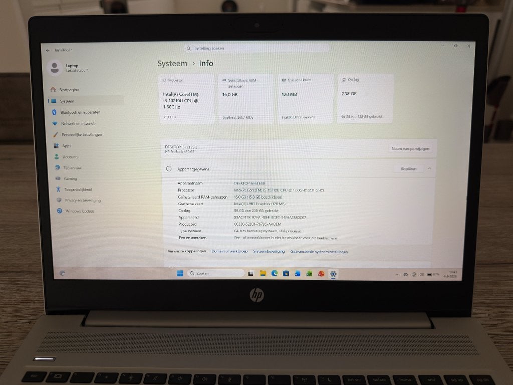 HP Laptop ProBook 450 G7 15.6” Core-i5 16GB 256SSD Office365, Computers en Software, Hp, 256 GB, Met videokaart, 2 tot 3 Ghz