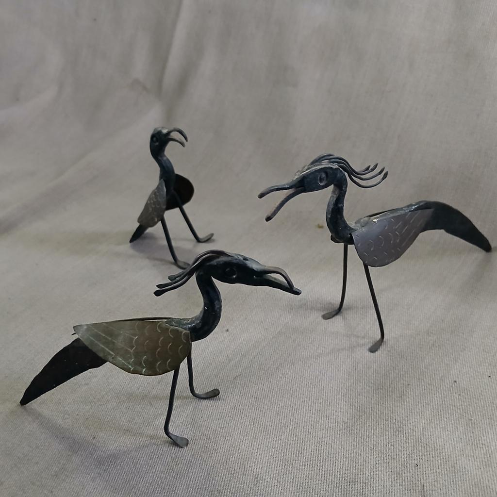 3x vintage ijzeren kraanvogels, Ibis met koperen vleugels, Ophalen of Verzenden