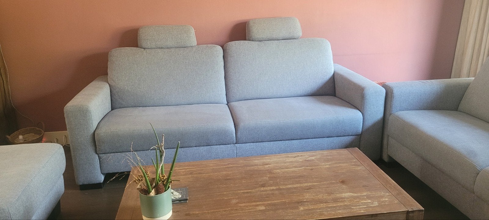 Comfortabele grijze 2-zitsbank met verstelbare hoofdsteunen, Ophalen, Modern en comfortabel, 150 tot 200 cm, Tweepersoons
