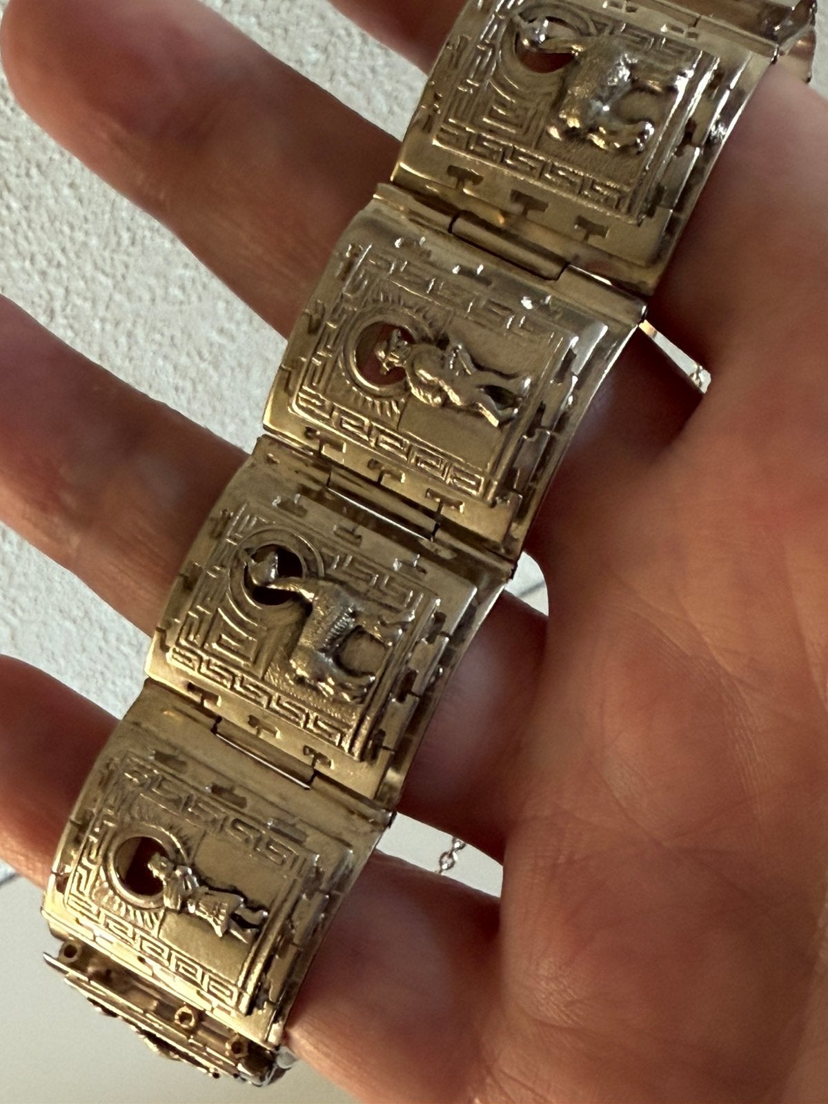 S203/ Zilveren Vintage PERU brede paneel armband, Gebruikt, Verzenden, X, Zilver