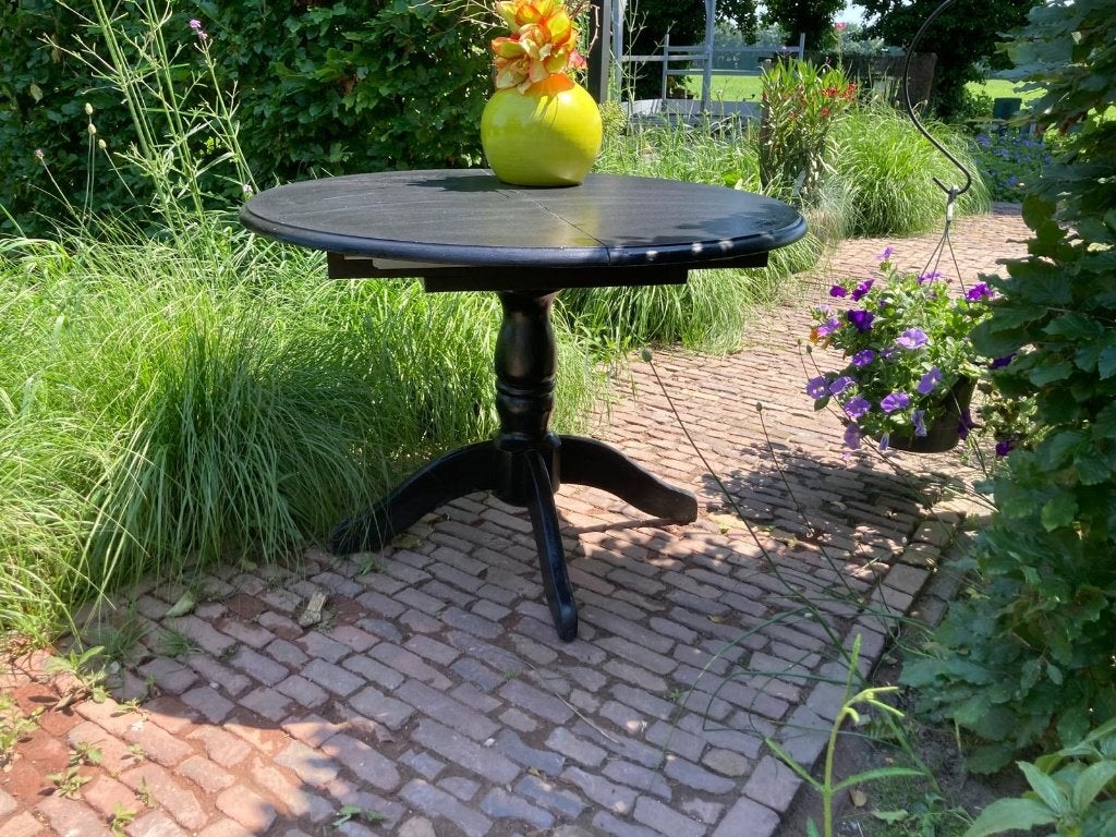 ronde tafel hout met bolpoot 105/73, Gebruikt, 100 tot 150 cm, Vier personen, Teakhout
