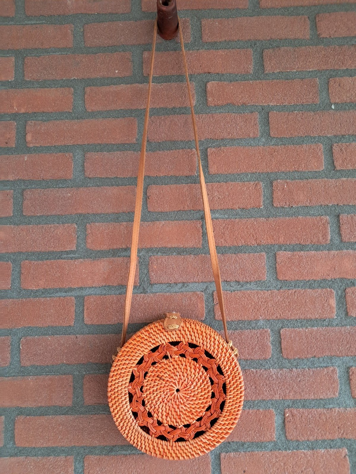 Oranje hippie schoudertas van compleet natuurlijk materiaal, Ophalen of Verzenden, Zo goed als nieuw, Oranje, Schoudertasje