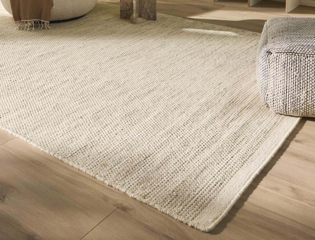 Wollen vloerkleed rocco creme Benuta met Tapijt onderlegger, Ophalen, 100 tot 150 cm, Zo goed als nieuw, Crème
