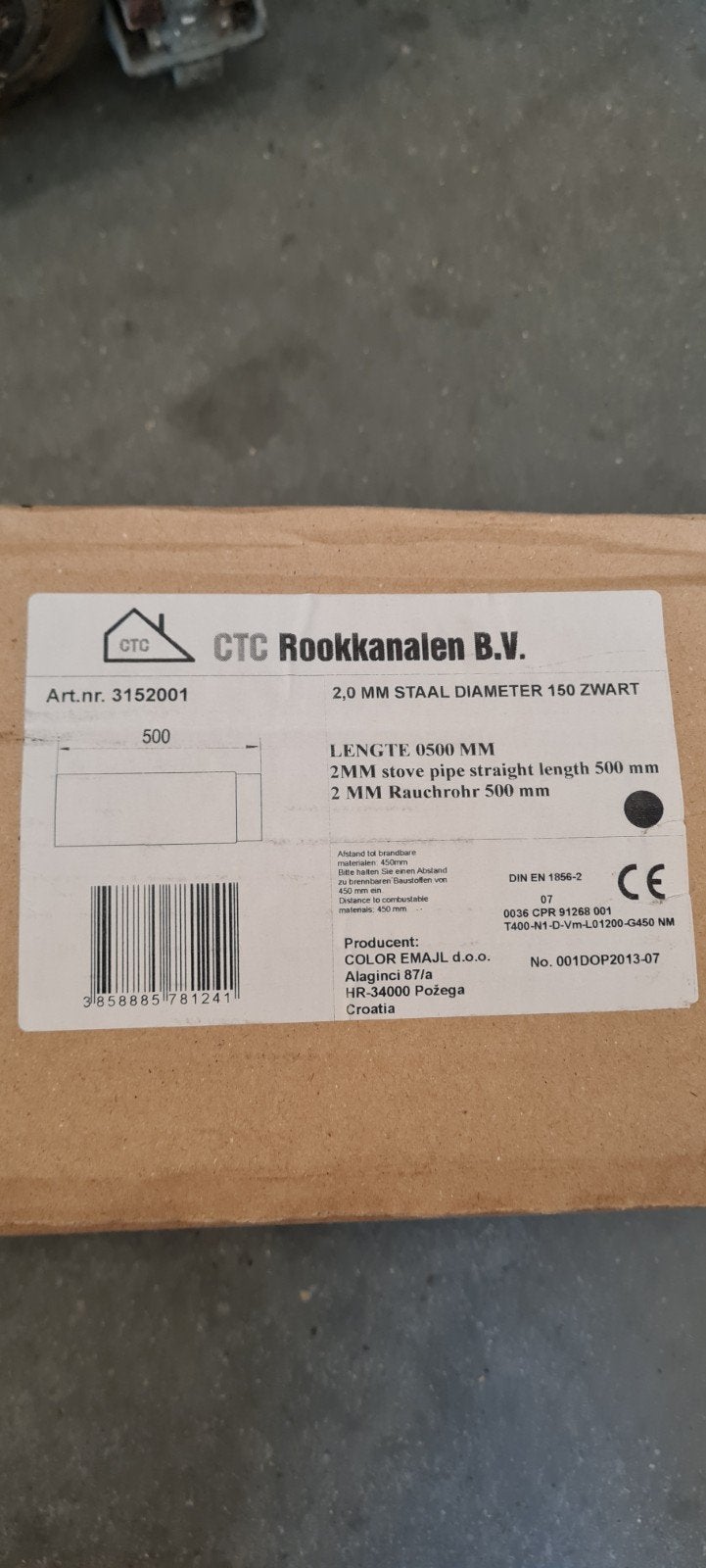 CTC Rookkanaal 2.0 MM Staal Diameter 150 Zwart 500 MM, Ophalen of Verzenden, Nieuw, Vrijstaande haard, Houthaard