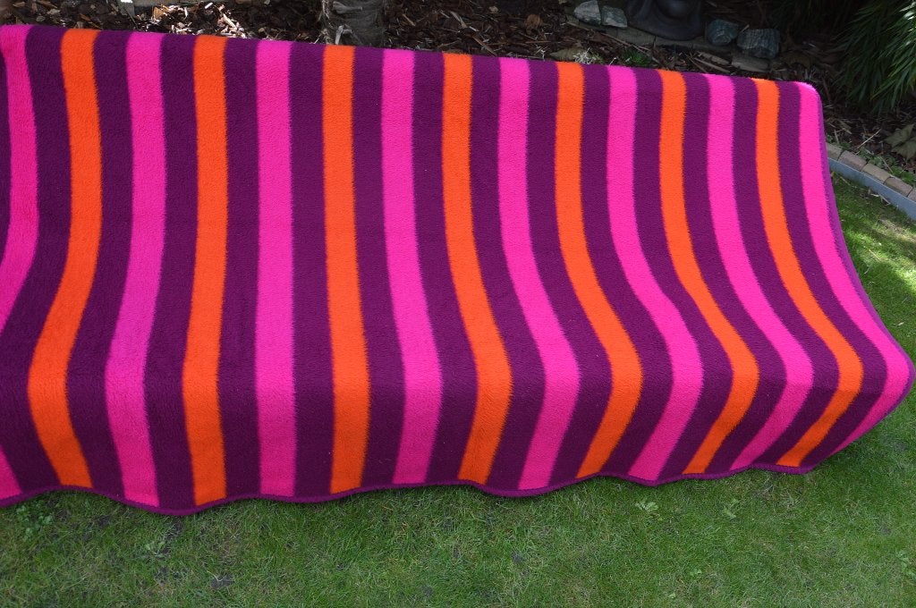 Vintage Dralon deken/ sprei/ woondeken 200/145 cm paars/oran, Gebruikt, Eenpersoons, Meerkleurig, Overige materialen