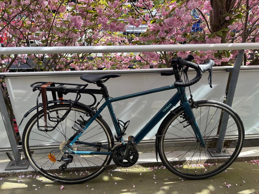Triban racefiets met bagagedrager en spatborden, 28 inch, Gebruikt, Aluminium, Dames