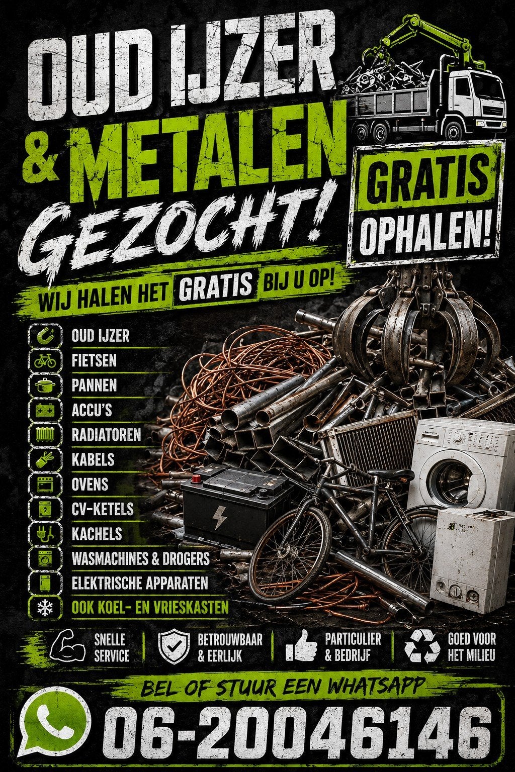 Wij halen GRATIS U oud ijzer en metalen op, Ophalen, 250 mm of meer