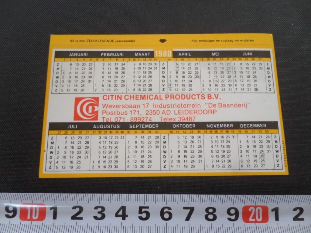 sticker Kalender 1980 Leiderdorp CITIN CHEMICAL PRODUCTS bv, Ophalen, Zo goed als nieuw
