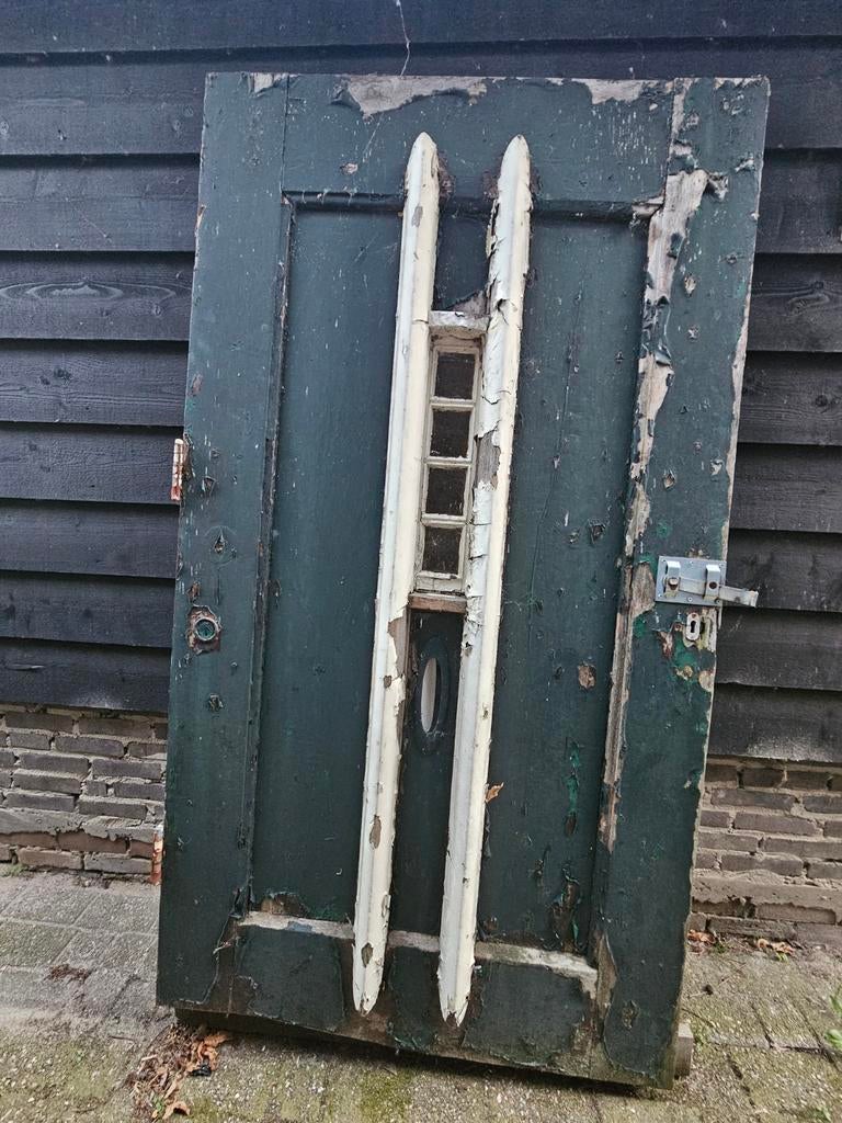 Jaren 20 / 30 voordeur massief hardhout, Doe-het-zelf en Verbouw, Deuren en Horren, Gebruikt, Minder dan 200 cm, Buitendeur, Glas