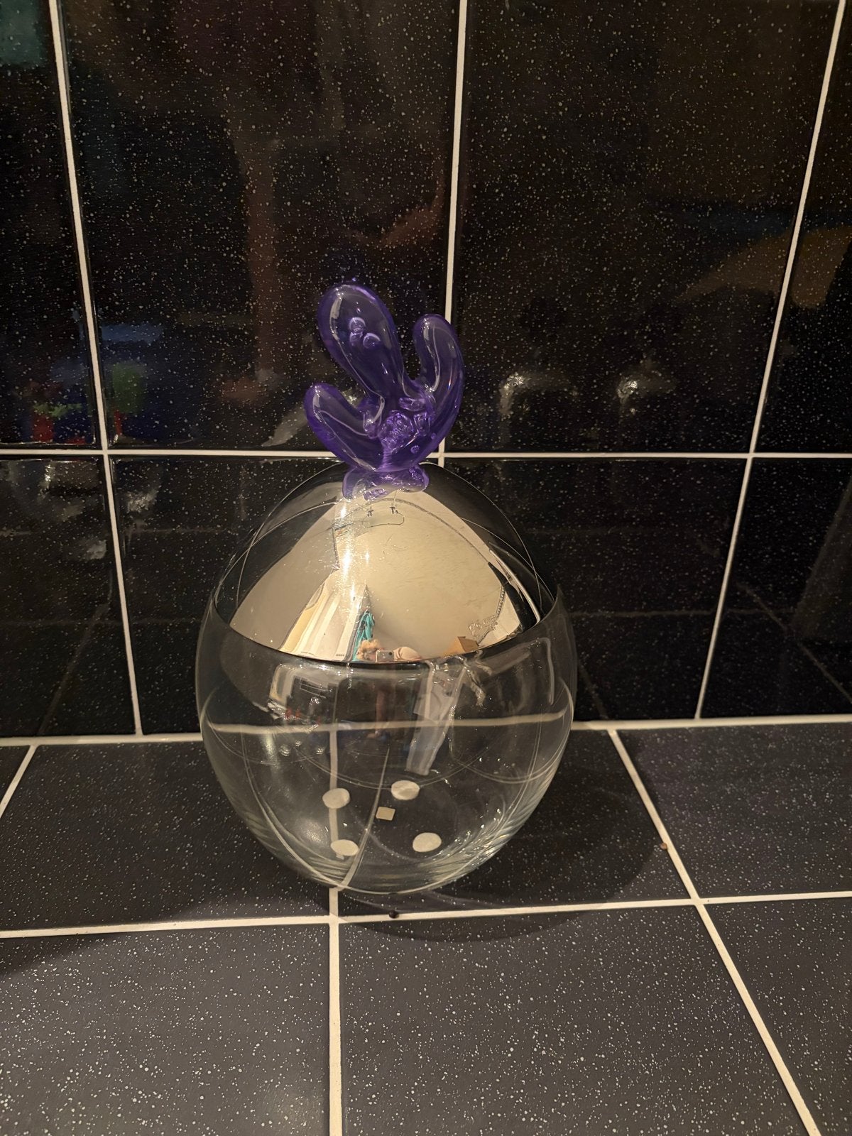 Alessi Snoeppot met paarse deksel - Modern design, Ophalen, Zo goed als nieuw, Modern, Glas