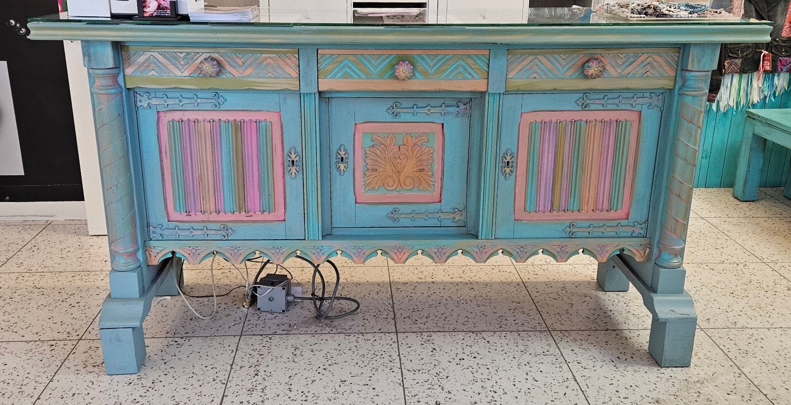 Prachtige Ibiza Dressoir / Toonbank - Uniek Pronkstuk, Huis en Inrichting, Kasten | Dressoirs, Gebruikt, 150 tot 200 cm, Ophalen of Verzenden
