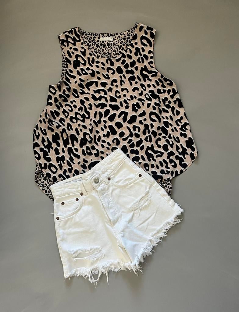 Supertrash top panterprint lichtroze/beige zwart 38, Kleding | Dames, Tops, Maat 38/40 (M), Beige, Ophalen of Verzenden, Zo goed als nieuw