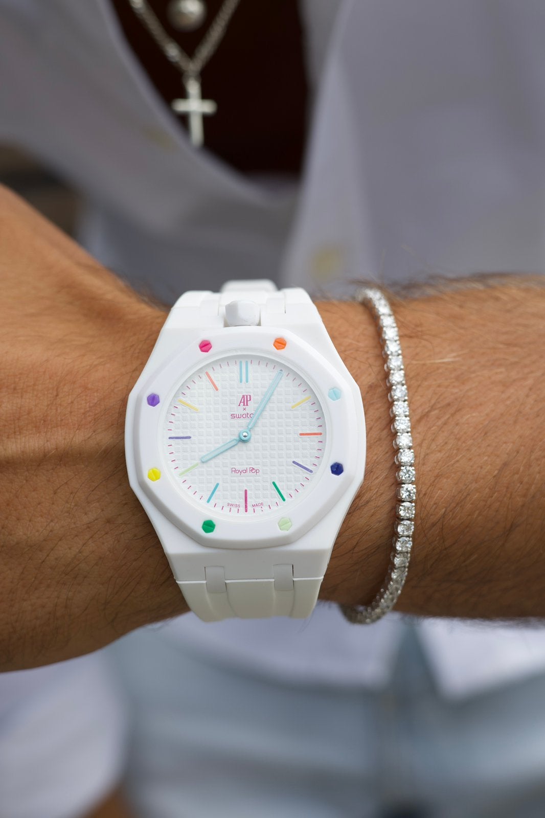 AP x Swatch Royal Pop Horlogebandje Wit, --, Nieuw, Ophalen of Verzenden, --