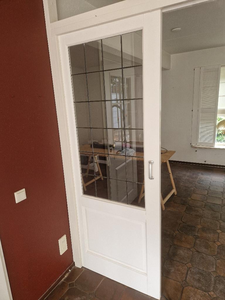 2 schuifdeuren glas in lood, Ophalen, Gebruikt, 80 tot 100 cm, Binnendeur