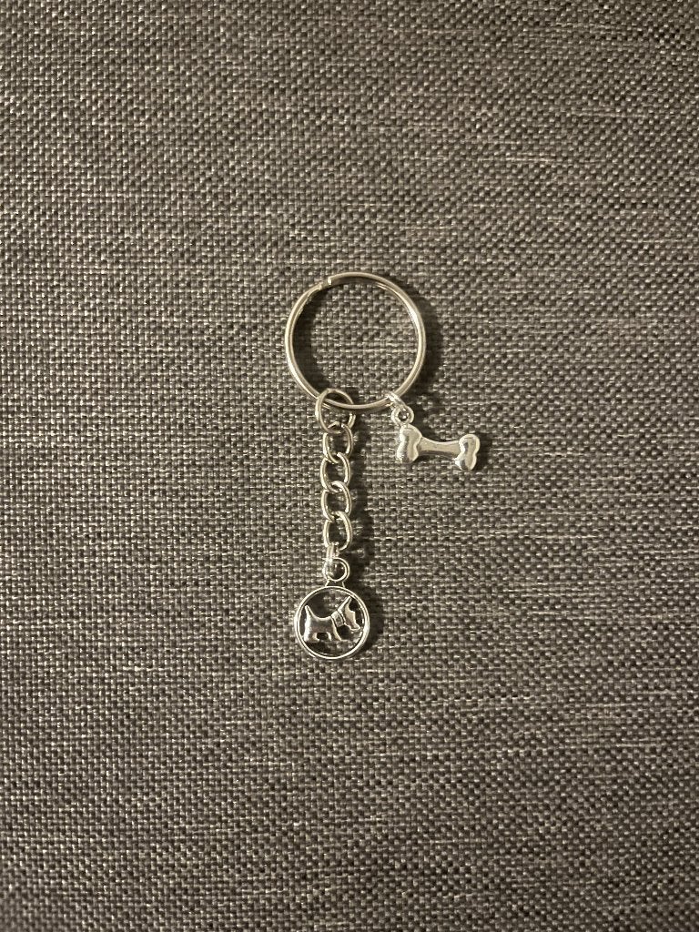 Sleutelhangers hond pup terriër met bot, 2 hangers, Ophalen of Verzenden, Nieuw, Dier of Natuur